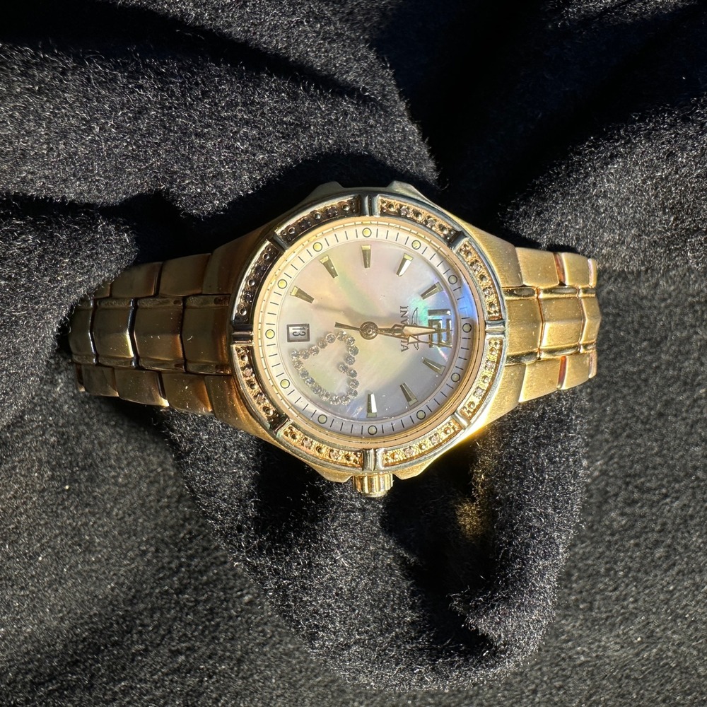 Invicta Women Gold Mother of Pearl Heart Crystal Watch 6392 Swiss Movement